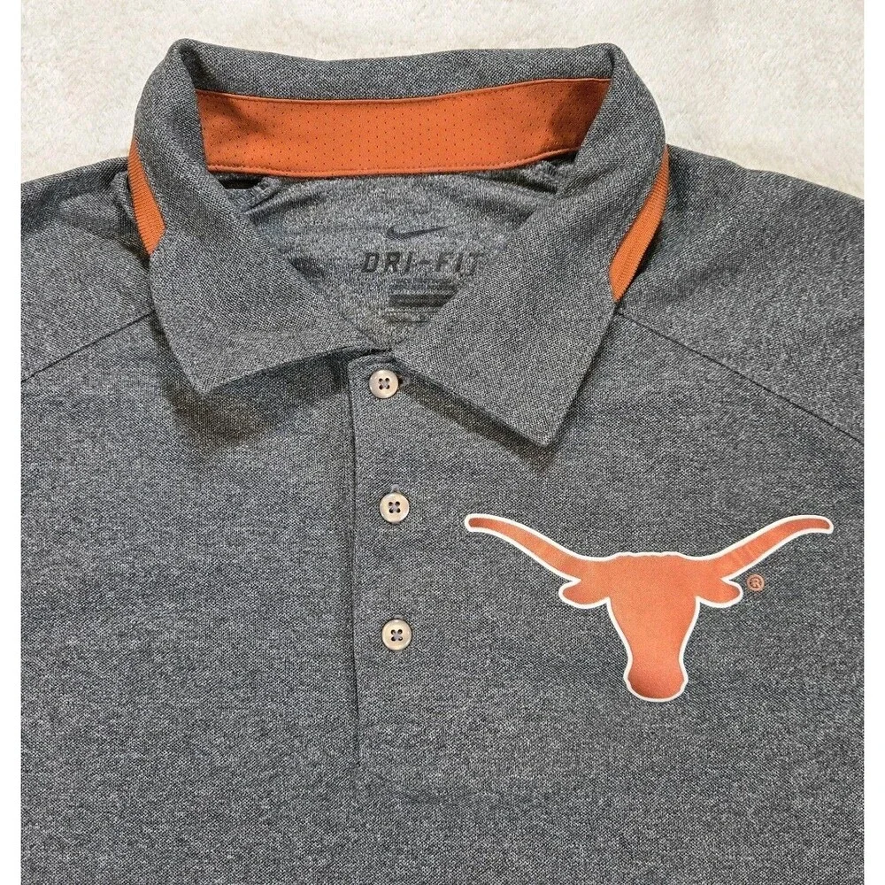 Mens Nike Dri-FIT Texas Longhorns Polo Shirt Gray Orange Performance Large SEC